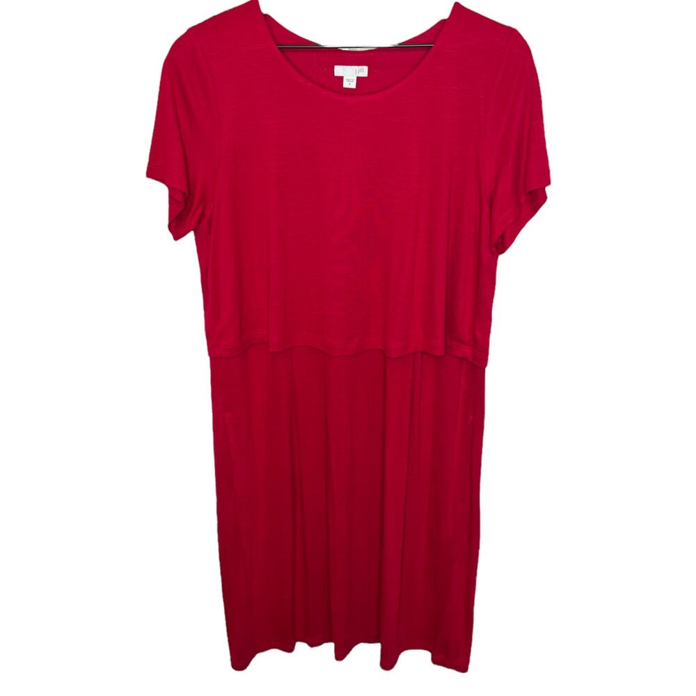 J. JILL Women's Size M Layered Button Back Short Sleeve Summer Dress Sangria Red